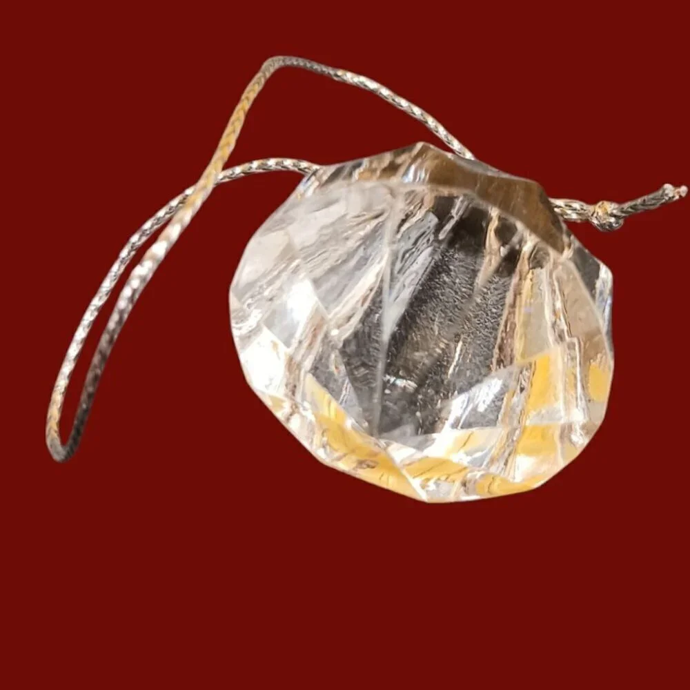 Crystal clear acrylic diamond ornaments with silver hanging cord set of 9